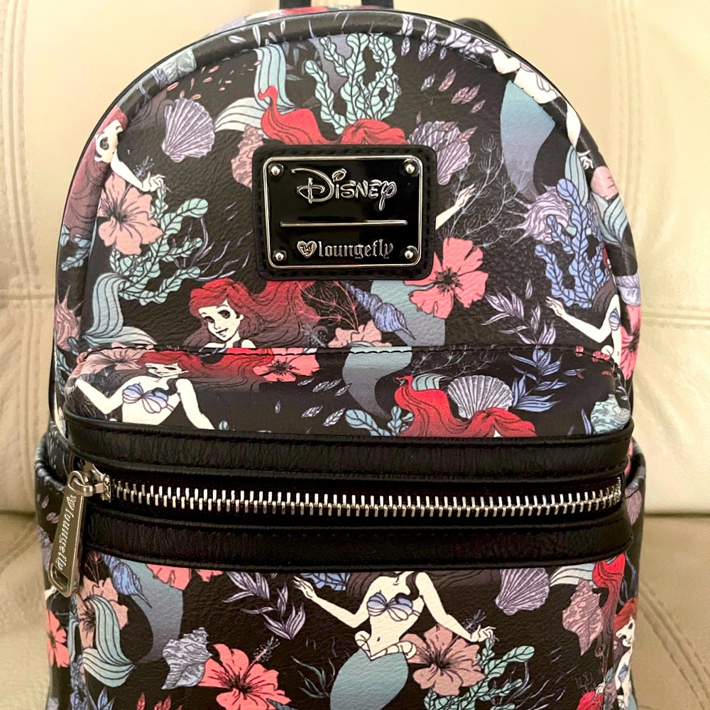 Disney loungefly little mermaid backpack with heart logo